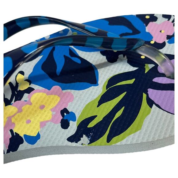 New Vera Bradley Flip Flop Womens L 9 10 Floral Thong Rubber Sole Sandal Blue - Picture 4 of 8